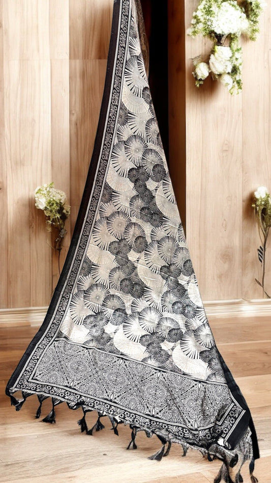 White printed silk dupatta