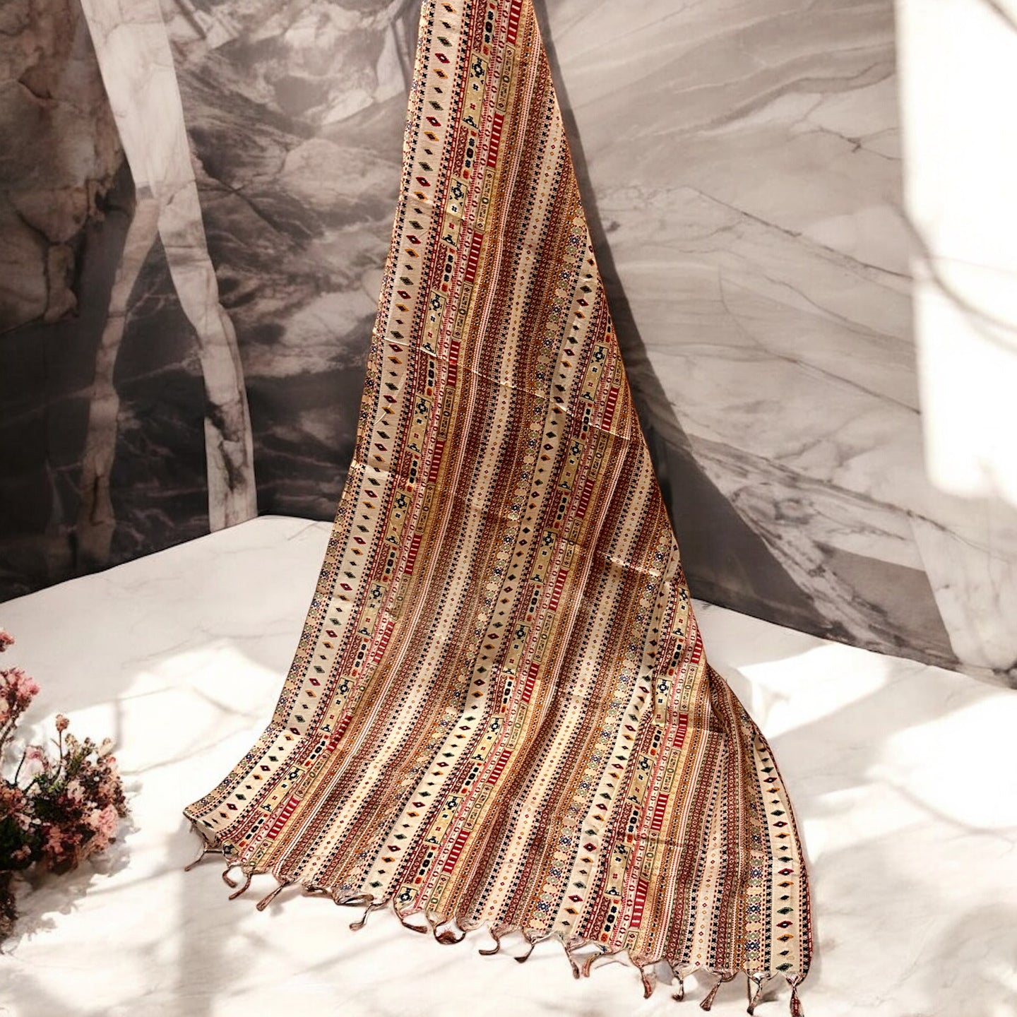 Beige silk dupatta