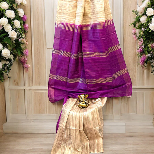 Magenta Pure Bishnupur Desi Tussar Silk Sari