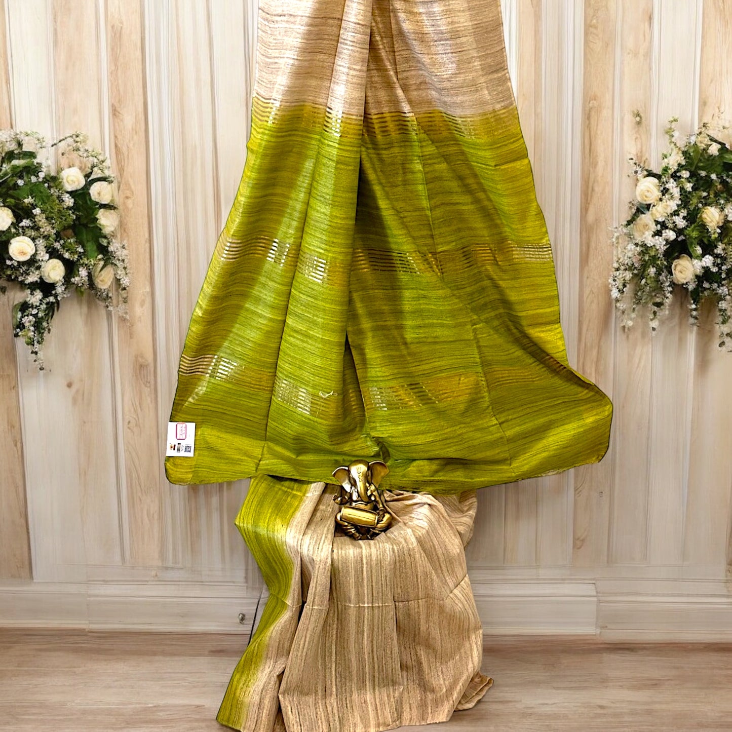 Parrot Green Pure Bishnupur Desi Tussar Silk Sari