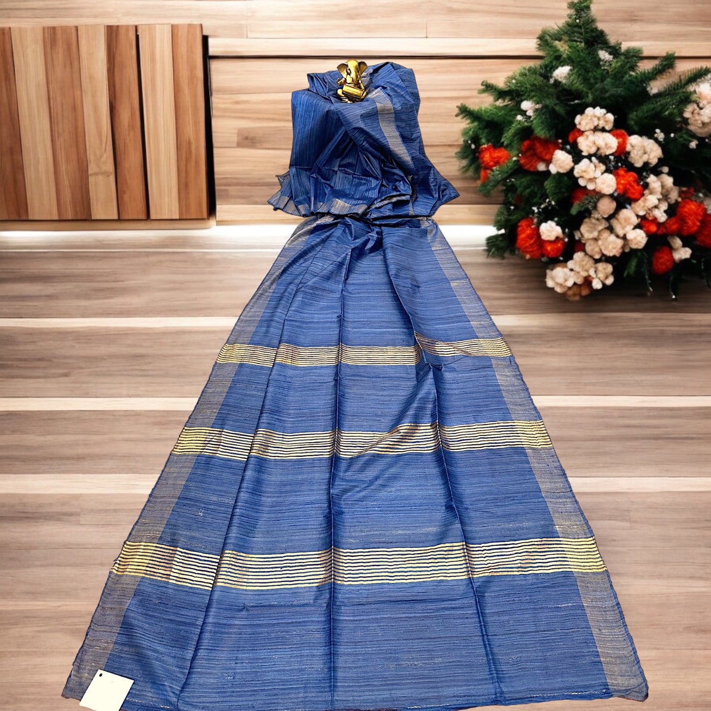 Navy Blue Pure Bishnupur Desi Tussar Silk Sari