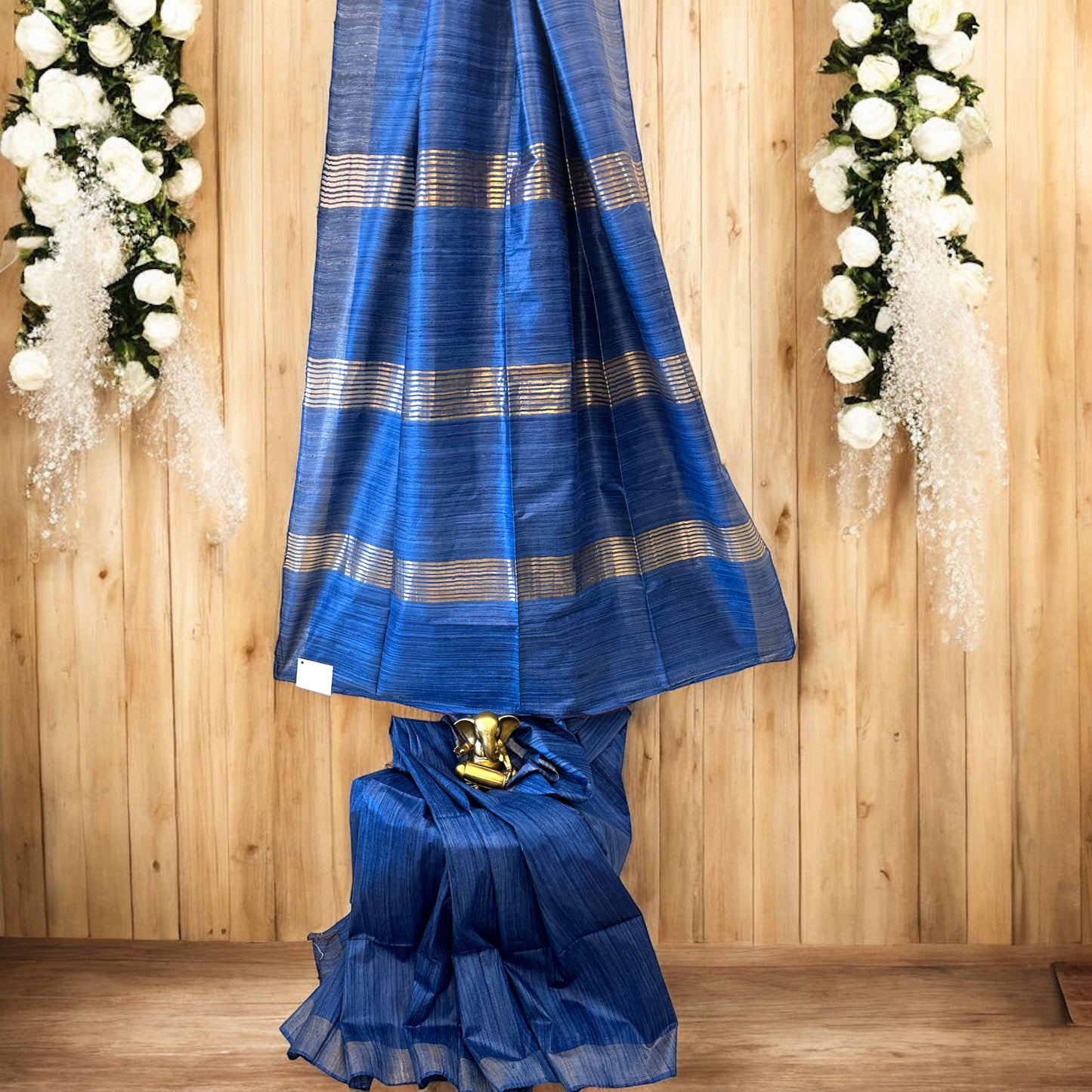 Navy Blue Pure Bishnupur Desi Tussar Silk Sari