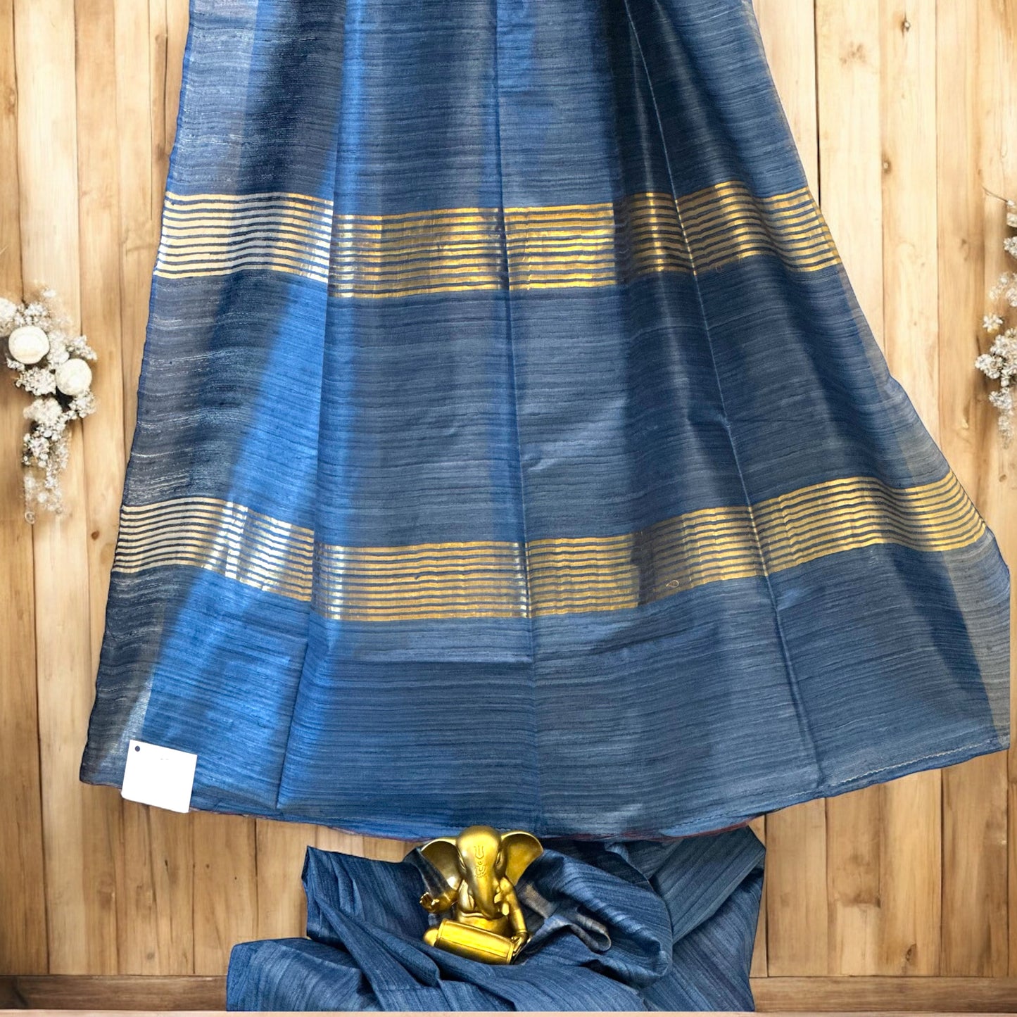 Navy Blue Pure Bishnupur Desi Tussar Silk Sari