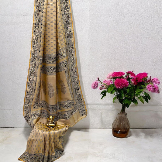 Pure Bishnupur silk sari - Beige colour