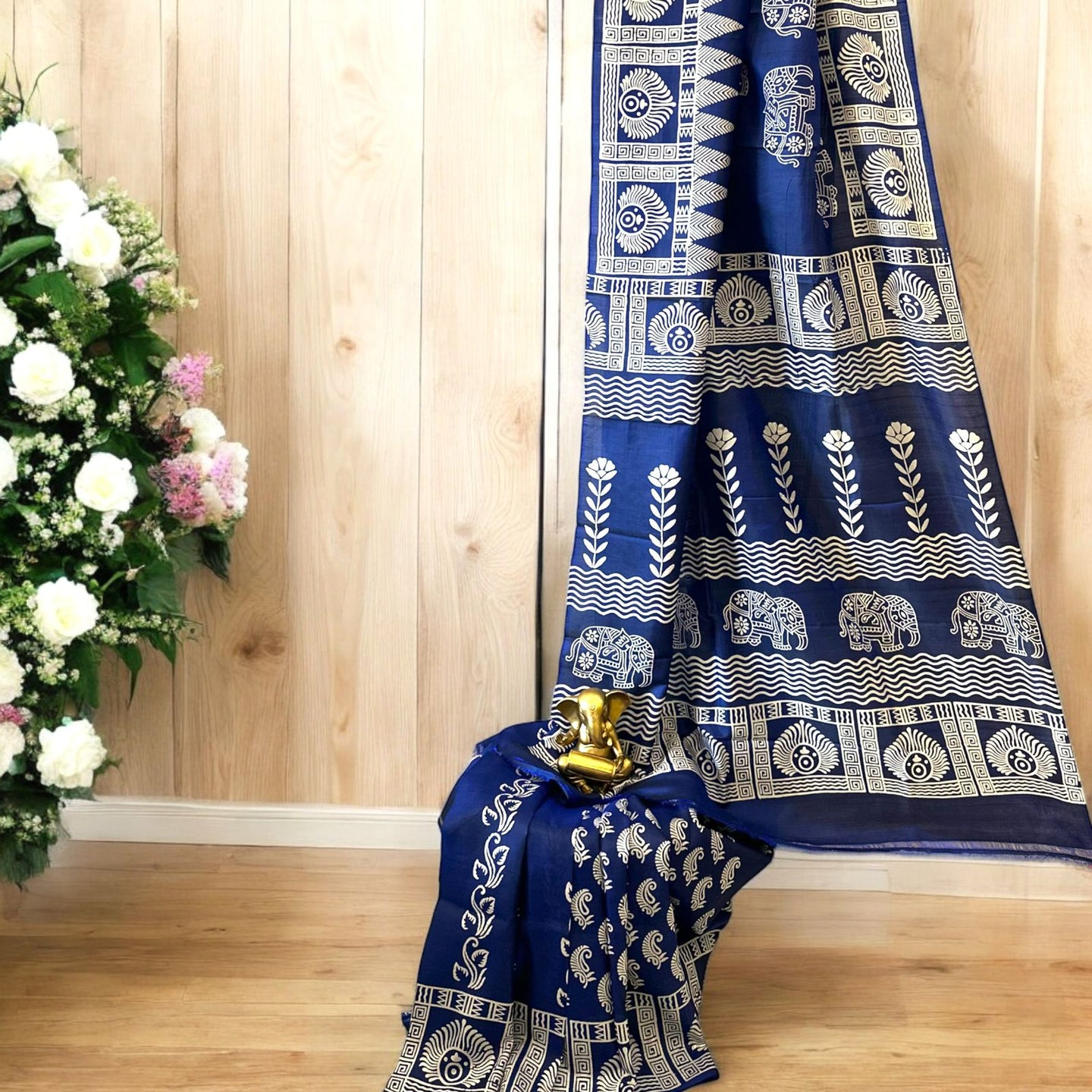 Pure Bishnupur silk saree - Navy blue colour