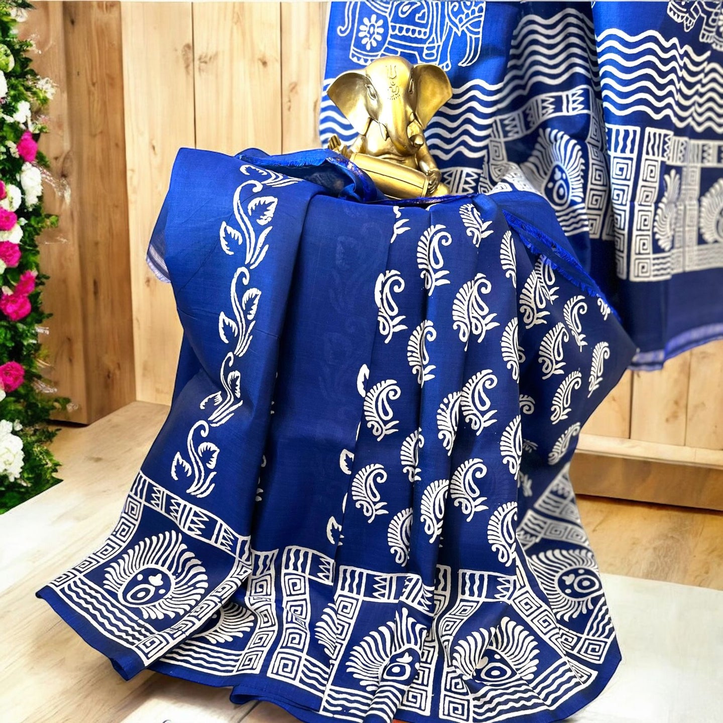 Pure Bishnupur silk saree - Navy blue colour