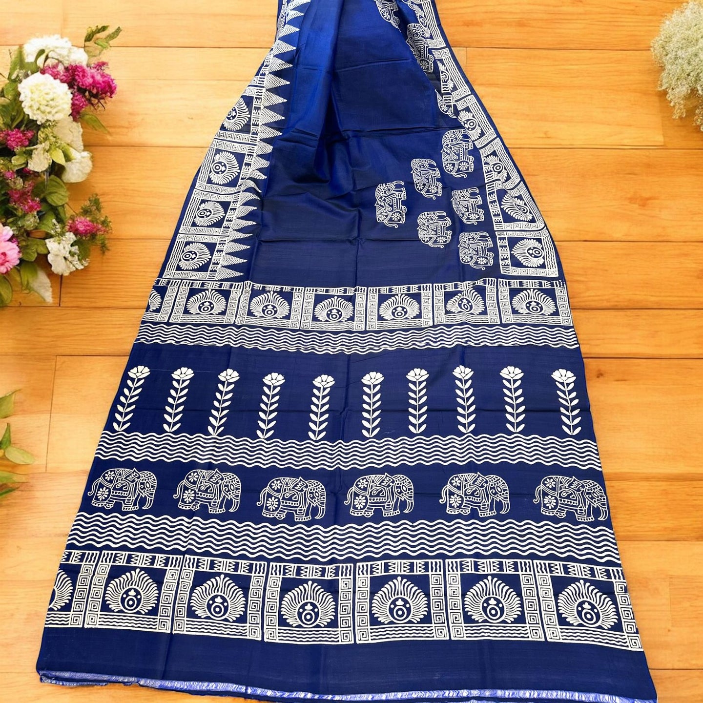 Pure Bishnupur silk saree - Navy blue colour