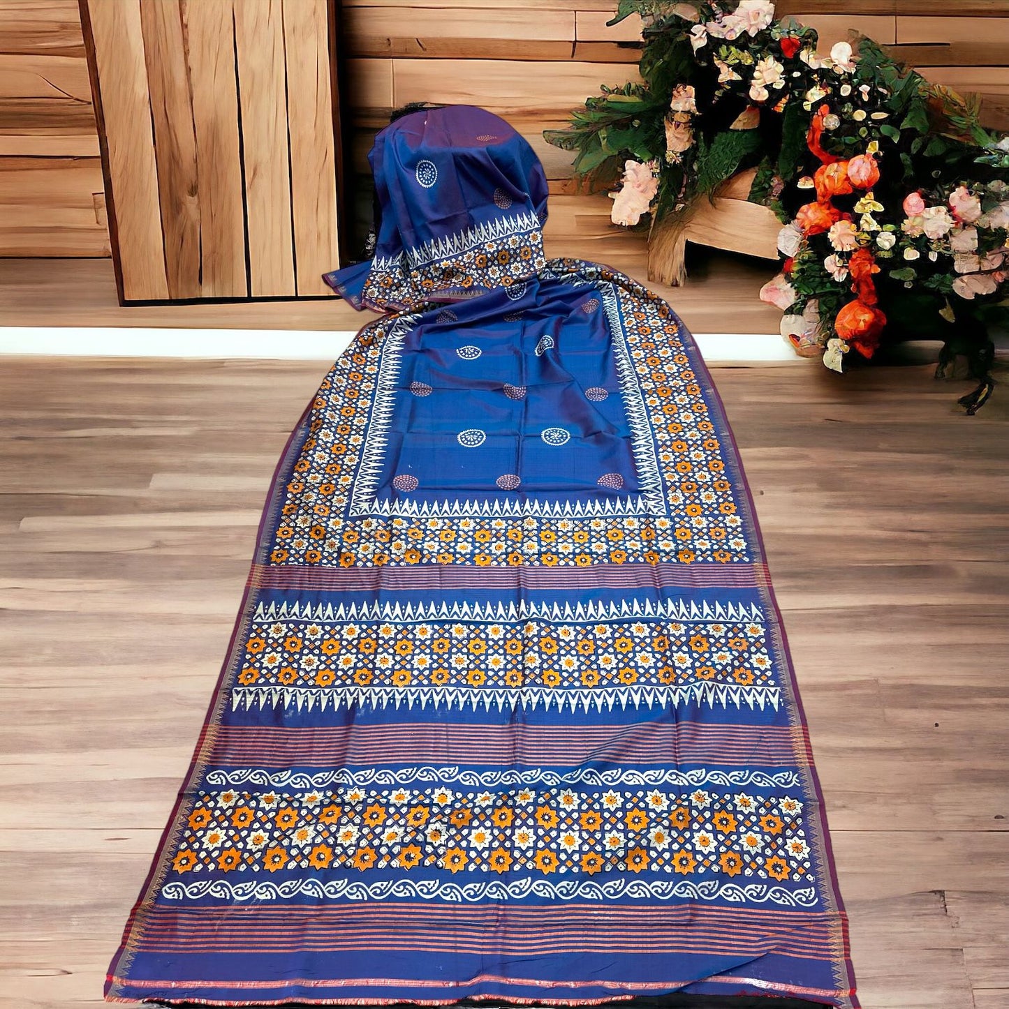 Pure Bishnupur silk sari - Turquoise blue colour & Zari border