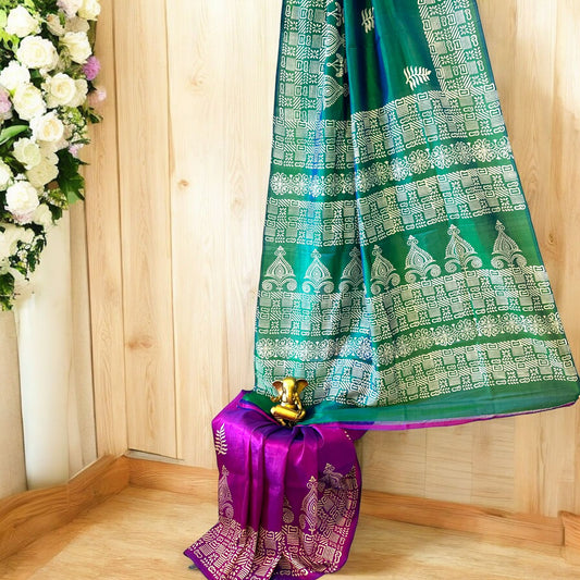 Pure Bishnupur silk sari - Green colour