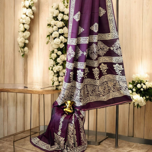 Pure Bishnupur sari -Wine colour