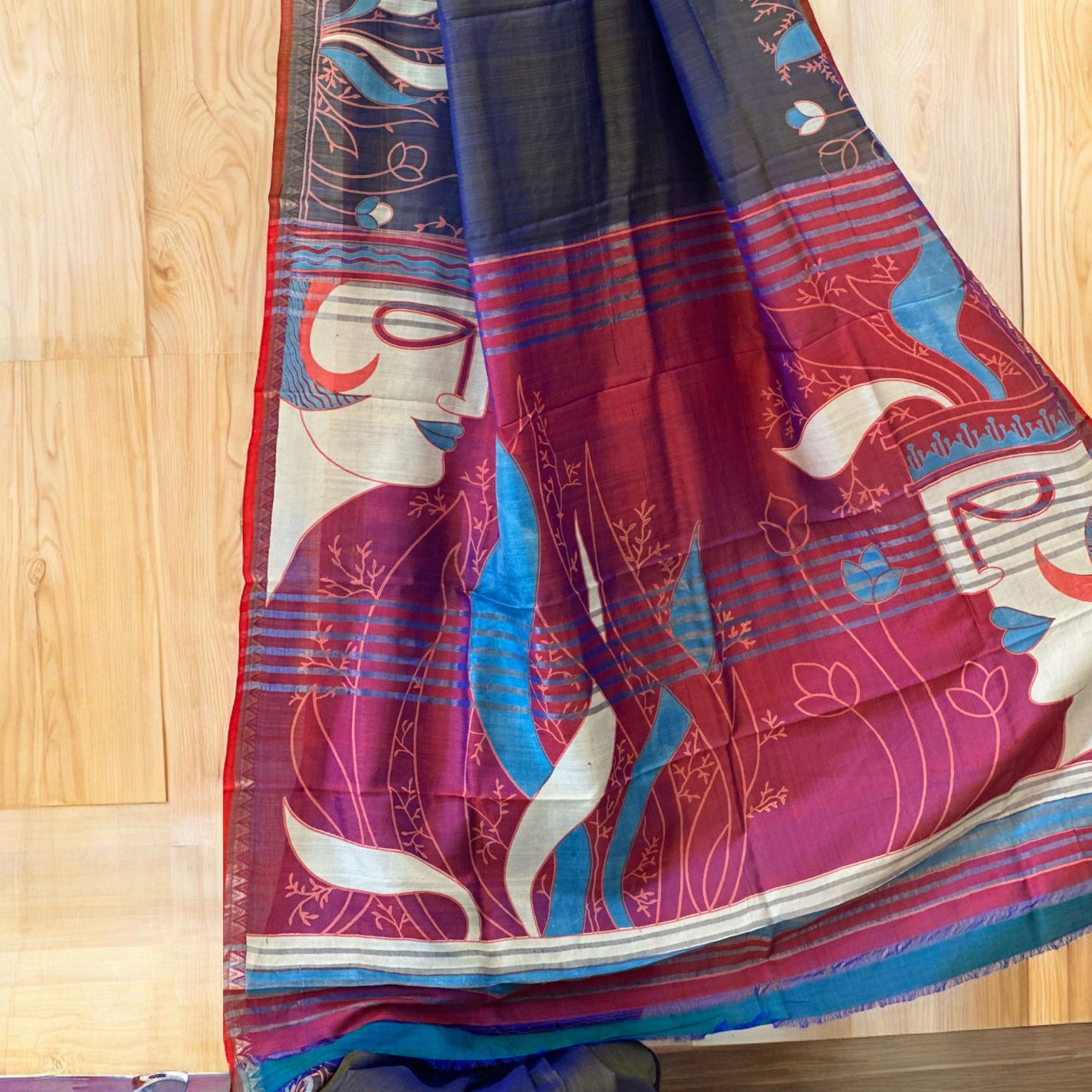 Pure Bishnupur silk sari - Royal blue colour & Zari border