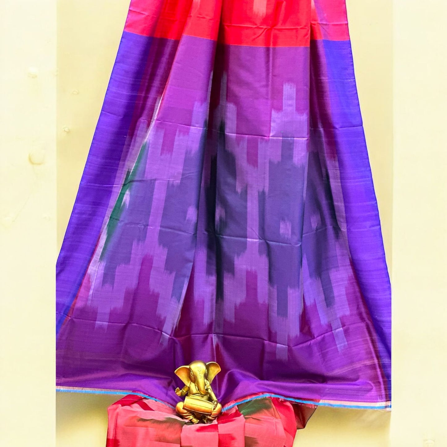 Red Pure Bishnupur Silk Saree with Ikkat Design